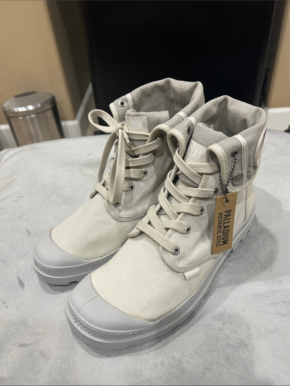 Palladium Canvas High-Top Boots in Light Beige - Picture 2 of 8
